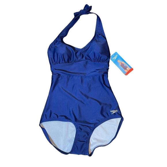 Speedo Ladies' 1-piece Halter Swim Suit Swimsuit, Blue, Halter Size medium - Picture 3 of 16